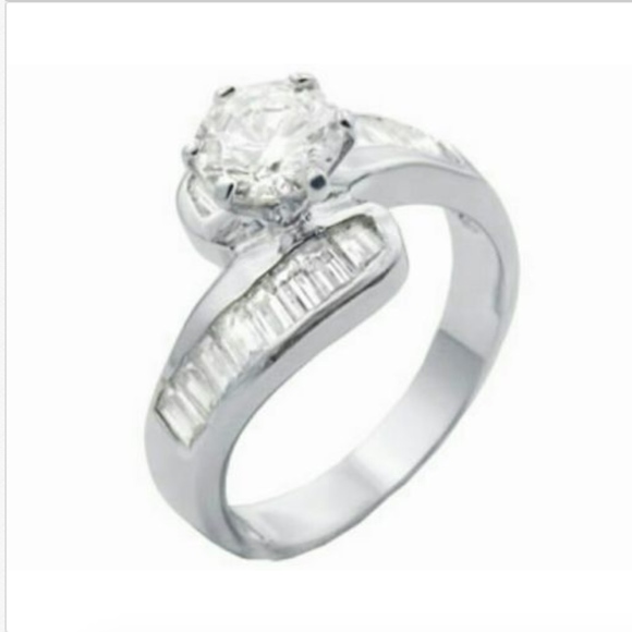 Silver Solitaire Ring Cubic Zirconia Rhodium Plated 10 12 - Picture 2 of 9